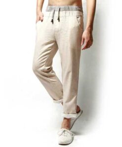 Men Long Trousers Flax Leisure Pants
