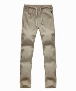 Alternative view of Mens Breathable Loose Cotton Linen Solid Color Pants With Drawstring