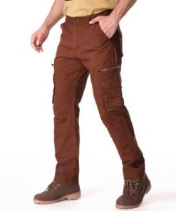 Casual Solid Color Fashion Multi Pockets Long Trousers