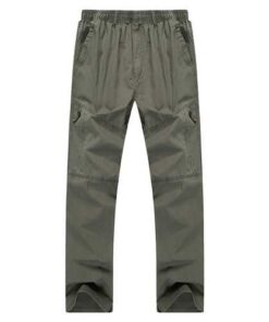 Mens Casual Straight Leg Loose Trousers Solid Color Elastic Waist Multi Pocket-pants