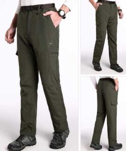 Mens Thick Fleece Double Layer Removable Inner Pants Warm Waterproof Mountaineering Pants