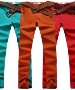 Mens Fashion Elastic Tight Pants Casual Straight Leg Slim Fit Cotton Pants 10 Colors