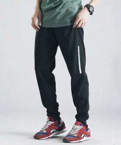 Alternative view of Men's Casual Sports Jogger Pants Black Elastic Waist Loose Cotton Sports Trousers