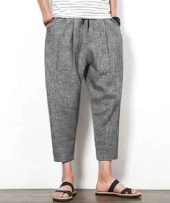 Alternative view of Summer Cotton Linen Nine Pants Men's Solid Color Loose Casual Haren Pants