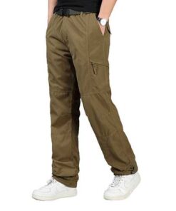 Mens Outdoor Warm Fleece Sport Pants Casual Elastic Waist Soild Color Cargo Pants