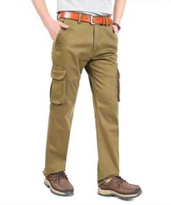 Alternative view of Winter Warm Fleece Lining Cotton Cargo Pants Men's Casual Middle-waisted Straight Baggy Overalls