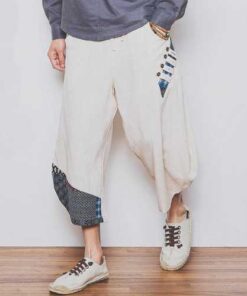 Large Size Pure Color Linen Cotton Tenths Trousers
