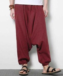 Men's Cotton Linen Harem Pants Casual Baggy Loose Trousers