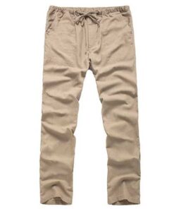 Mens Breathable Cotton Linen Casual Drawstring Pants
