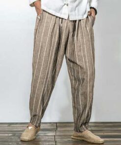 Men Stripe Cotton Drawstring Baggy Harem Pants