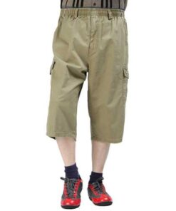 Large Size Mens Pure Color Leisure Calf Length Cargo Pants