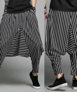 Mens Casual Loose Elastic Waist Pockets Harem Pants