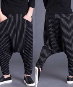 Mens Loose Stripe S-5XL Elastic Waist Harem Pants