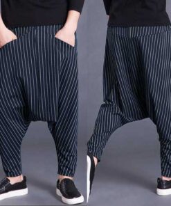 Alternative view of Mens Loose Stripe S-5XL Elastic Waist Harem Pants