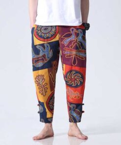 Mens Casual Ankle Length Cotton Fashion Ethnic Style Loose S-5XL Fit Elastic Waist Harem Pants