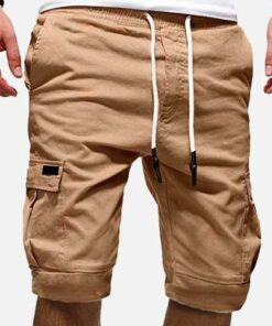 Mens Multi Pockets Drawstring Waist Cargo Shorts