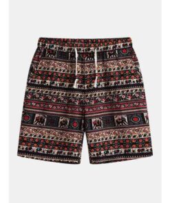 Ethnic Printing Drawstring Straight Shorts