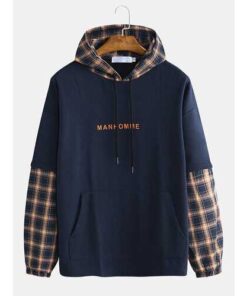 Patchwork Plaid Double Sleeve Design Hoodies
