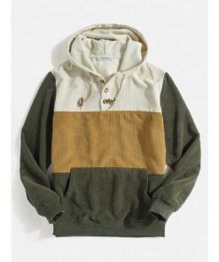 Color Bolck Stitching Patchwork Drawstring Hoodies