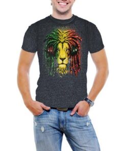 Jamica Lion Rastra Men Acid Wash T-Shirt Soft Cotton Short Sleeve Tee